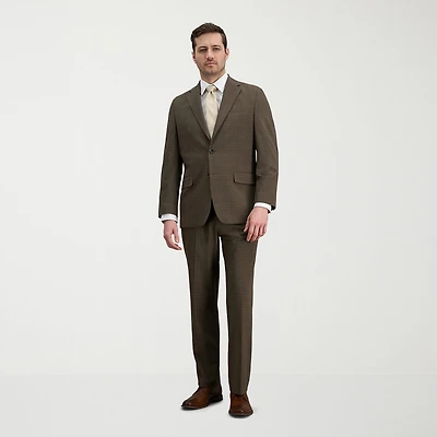 Haggar JMH Mens Stretch Fabric Classic Fit Plaid Flat Front Suit Pant