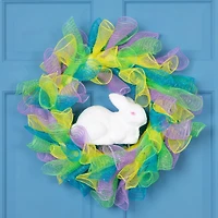 Northlight 24" Pastel Deco Mesh Ribbon Bunny Wreath