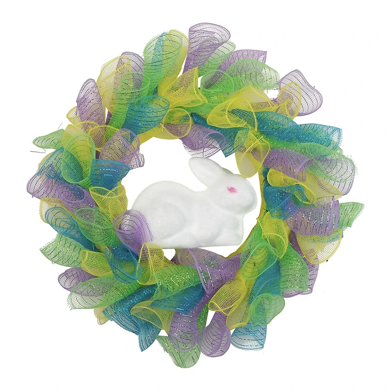 Northlight 24" Pastel Deco Mesh Ribbon Bunny Wreath