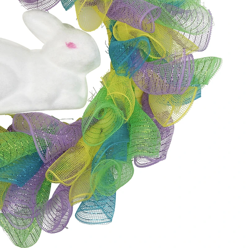 Northlight 24" Pastel Deco Mesh Ribbon Bunny Wreath
