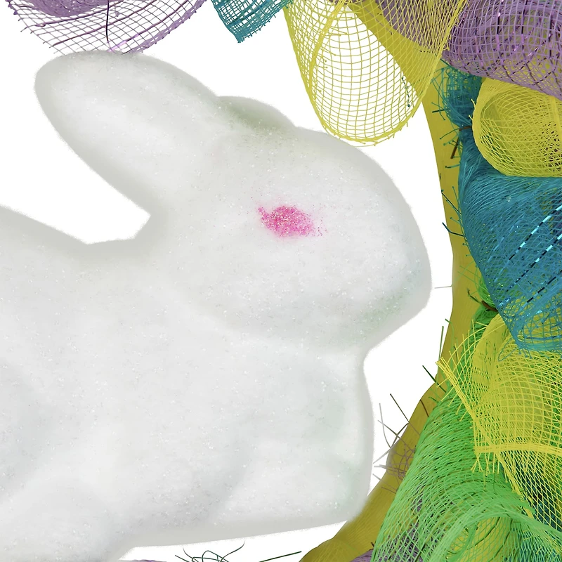 Northlight 24" Pastel Deco Mesh Ribbon Bunny Wreath