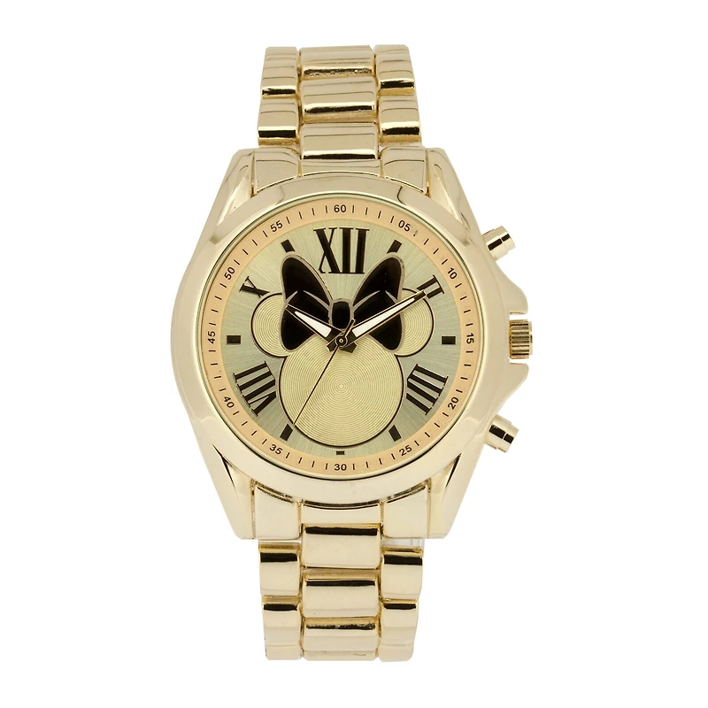 Disney Minnie Mouse Womens Gold-Tone Dial Gold-Tone Bracelet Watch