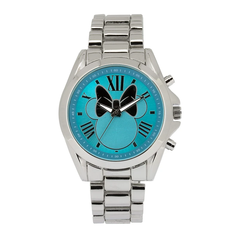 Disney Minnie Mouse Womens Blue Dial Silver-Tone Bracelet Watch