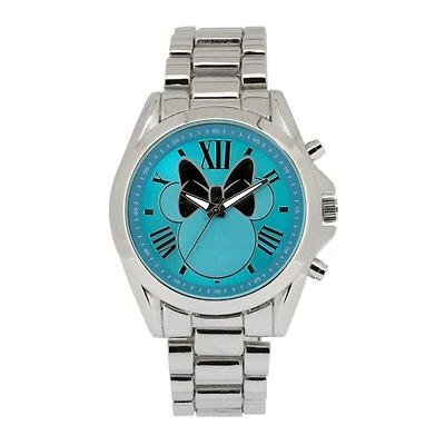 Disney Minnie Mouse Womens Blue Dial Silver-Tone Bracelet Watch