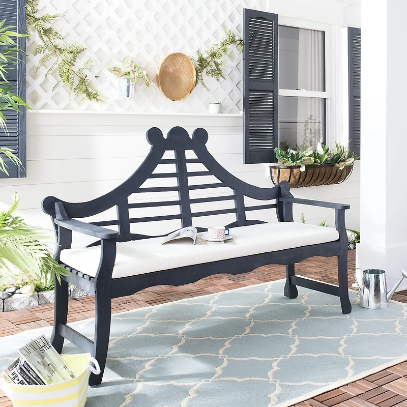 Azusa Carved Detail Wood Patio Bench