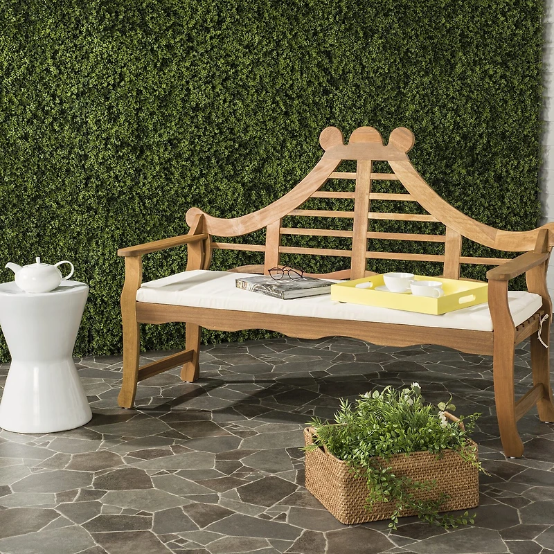 Azusa Carved Detail Wood Patio Bench
