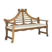 Azusa Carved Detail Wood Patio Bench