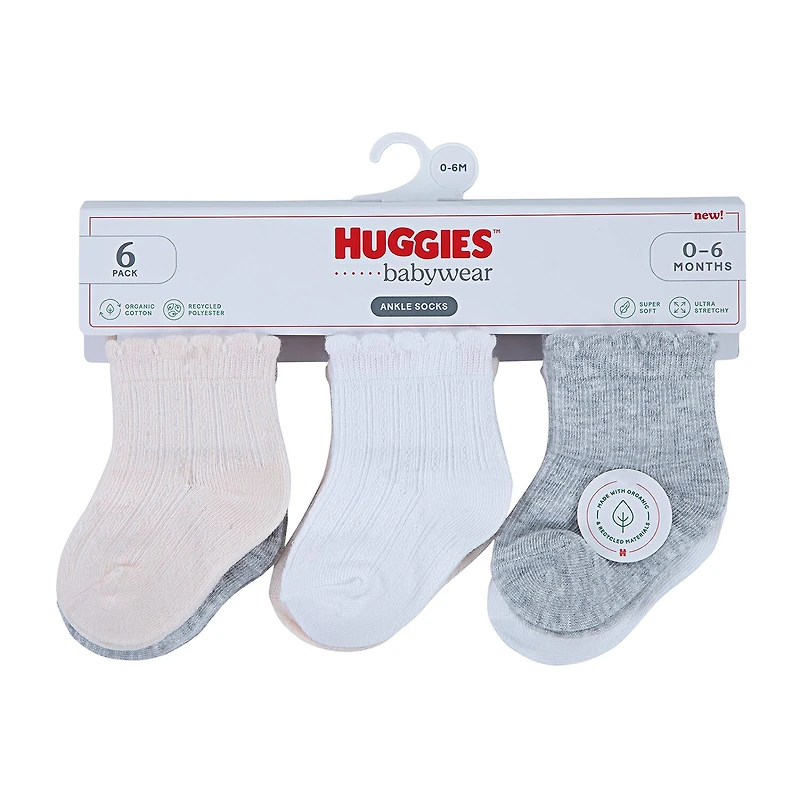 Huggies Baby Girls Multi-Pack 6 Pair Quarter Ankle Socks