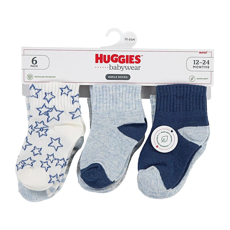 Huggies Baby Boys Multi-Pack 6 Pair Quarter Ankle Socks