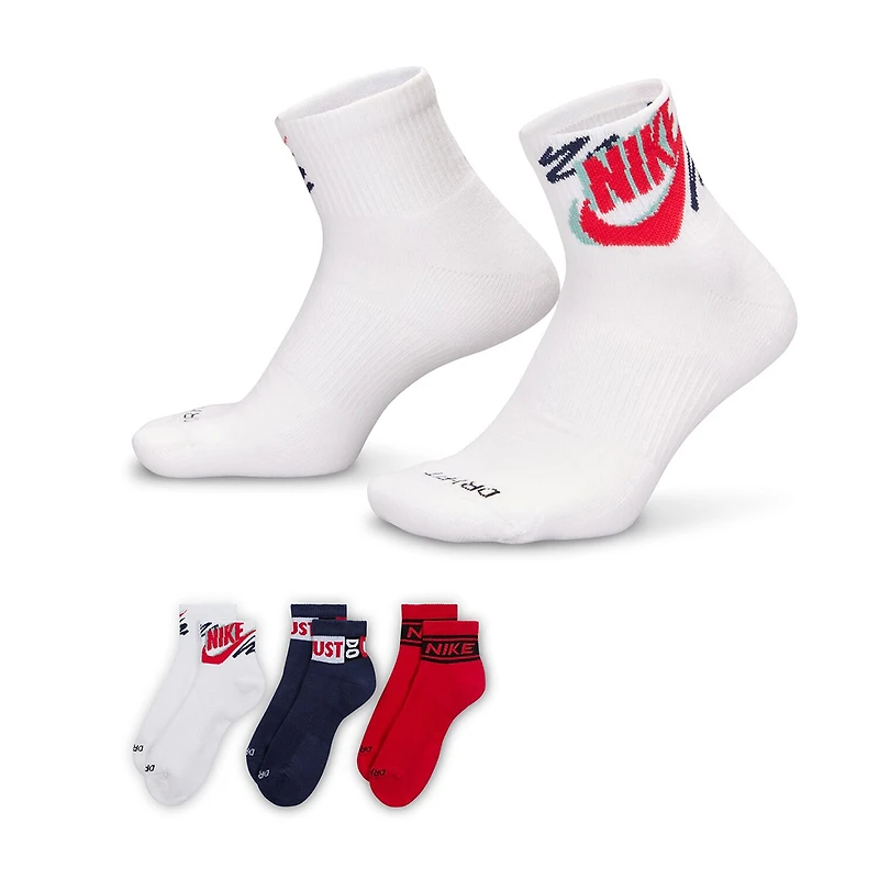 Nike Everyday Plus Athletic Unisex Adult Multi-Pack 3 Pair Quarter Ankle Socks