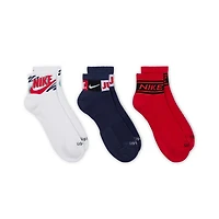 Nike Everyday Plus Athletic Unisex Adult Multi-Pack 3 Pair Quarter Ankle Socks