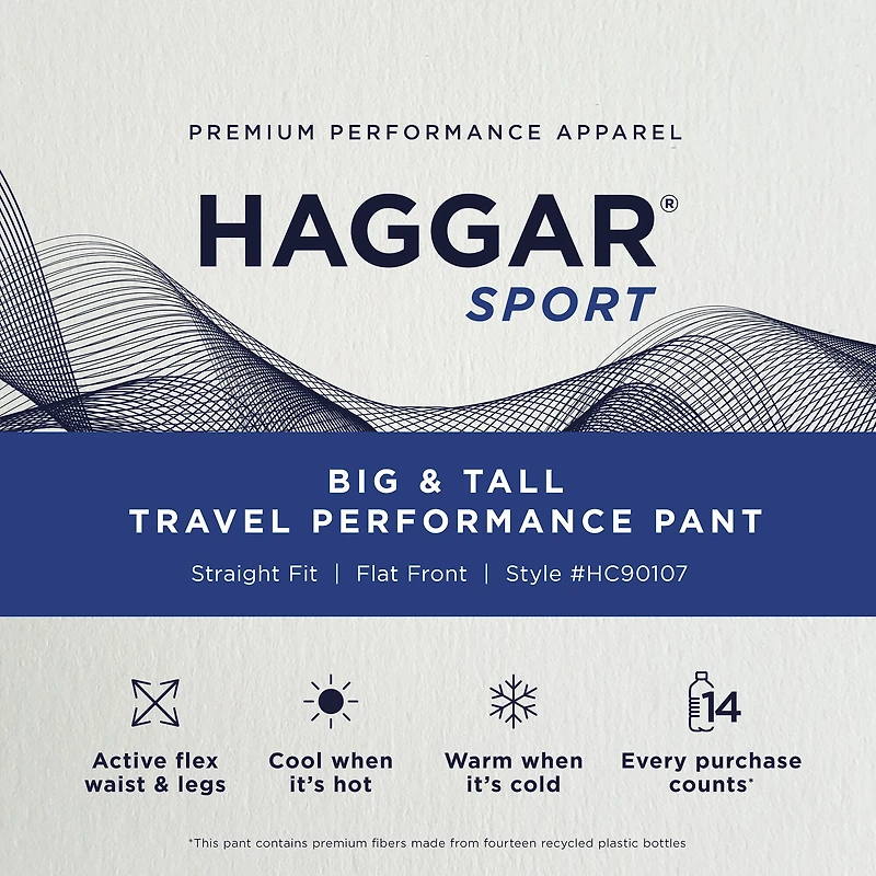 Haggar Sport Travel Performance Mens Straight Fit Big and Tall Flat Front Pant