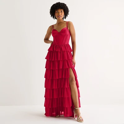 by&by Womens Juniors Sweetheart Neck Satin Ball Gown