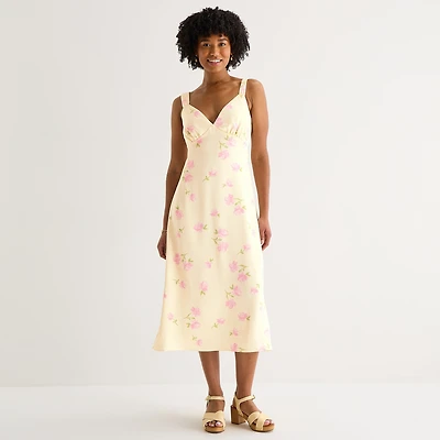 by&by Womens Juniors Sleeveless Floral Midi Slip Dress