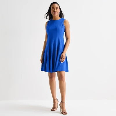 Danny & Nicole Womens Round Neck Sleeveless Fit + Flare Dress