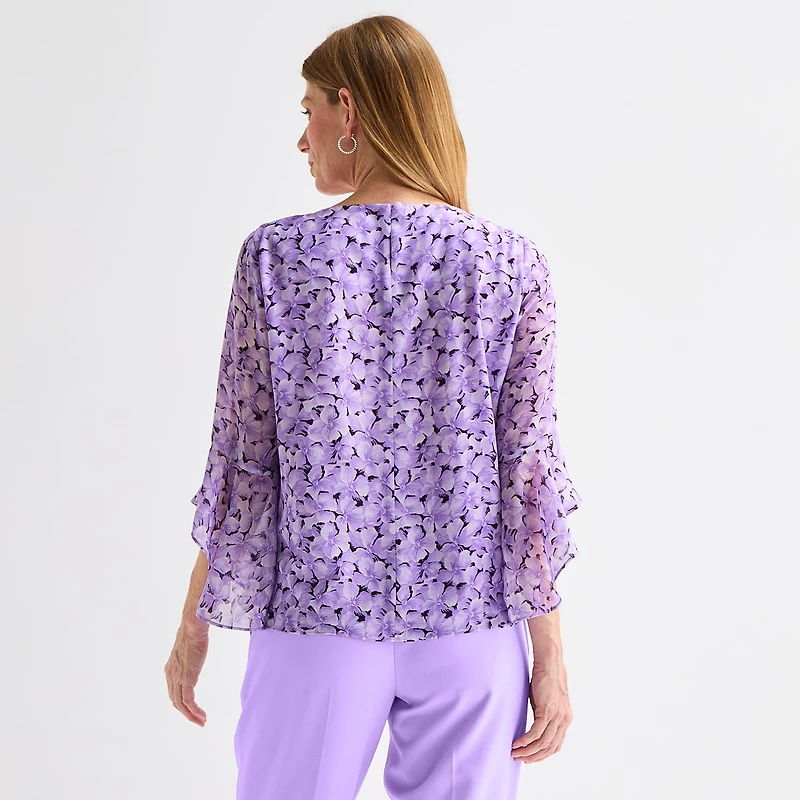 Black Label by Evan-Picone Womens Round Neck 3/4 Sleeve Blouse