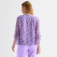 Black Label by Evan-Picone Womens Round Neck 3/4 Sleeve Blouse