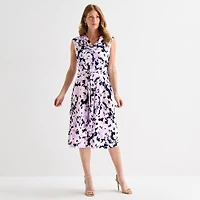 Black Label by Evan-Picone Womens Midi Cowl Neck Short Sleeve Cap Floral Fit + Flare Dress