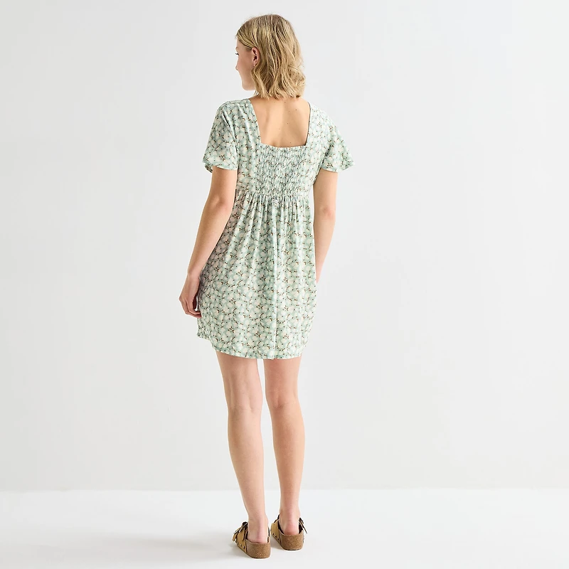 Hurley Womens Juniors Scoop Neck Short Sleeve Floral Fit + Flare Dress