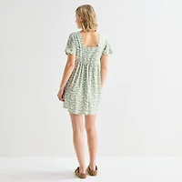 Hurley Womens Juniors Scoop Neck Short Sleeve Floral Fit + Flare Dress