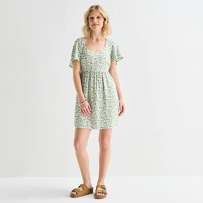 Hurley Womens Juniors Scoop Neck Short Sleeve Floral Fit + Flare Dress