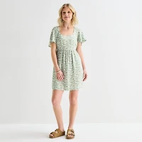 Hurley Womens Juniors Scoop Neck Short Sleeve Floral Fit + Flare Dress