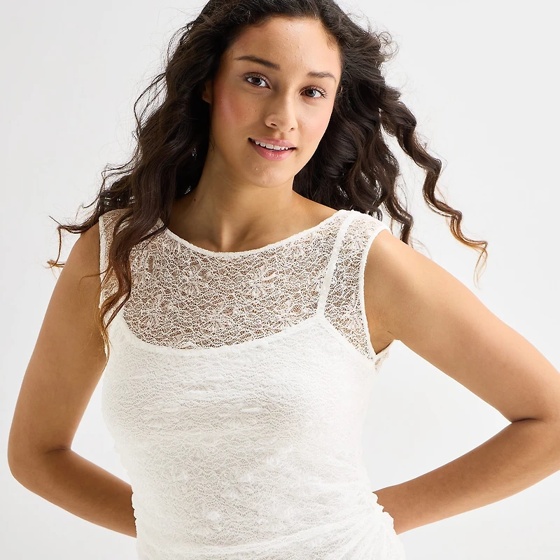 Forever 21 Womens Juniors Sleeveless Lace Fit + Flare Dress