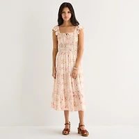 Arizona Womens Juniors Midi Sleeveless Peasant Dress