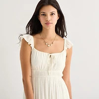 Arizona Womens Juniors Midi Square Neck Sleeveless Peasant Dress