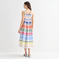 St. John's Bay Womens Midi Square Neck Sleeveless Sundress