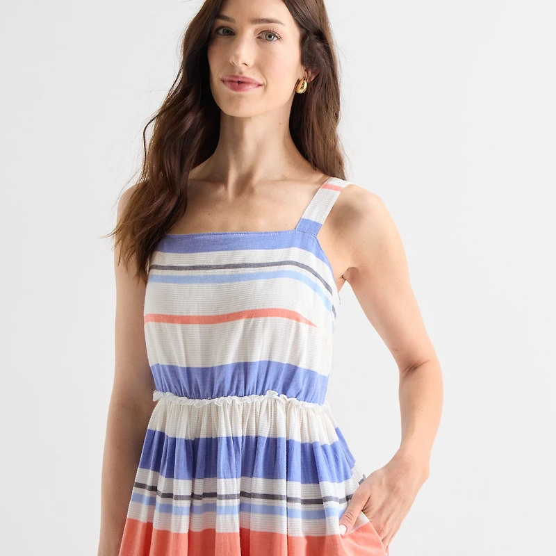 St. John's Bay Womens Midi Square Neck Sleeveless Sundress