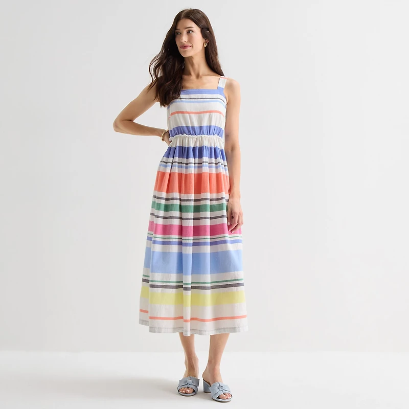 St. John's Bay Womens Midi Square Neck Sleeveless Sundress