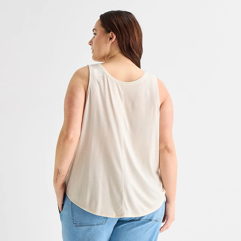 St. John's Bay Womens Plus Round Neck Sleeveless Tank Top
