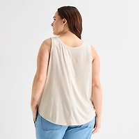 St. John's Bay Womens Plus Round Neck Sleeveless Tank Top
