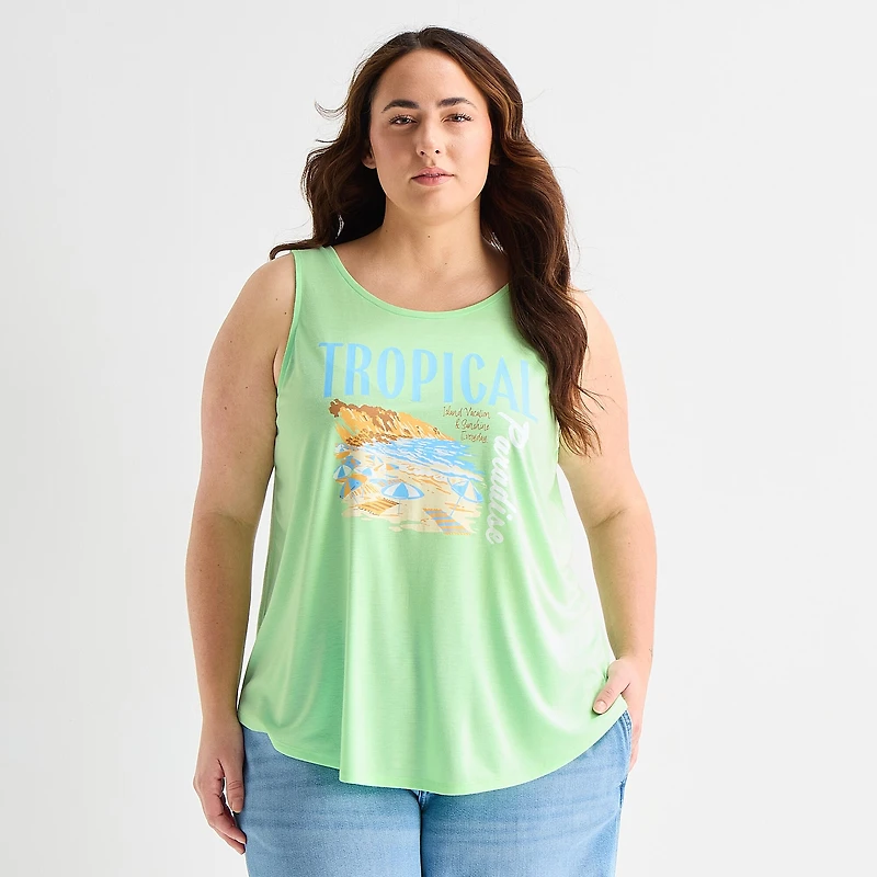 St. John's Bay Womens Plus Round Neck Sleeveless Tank Top