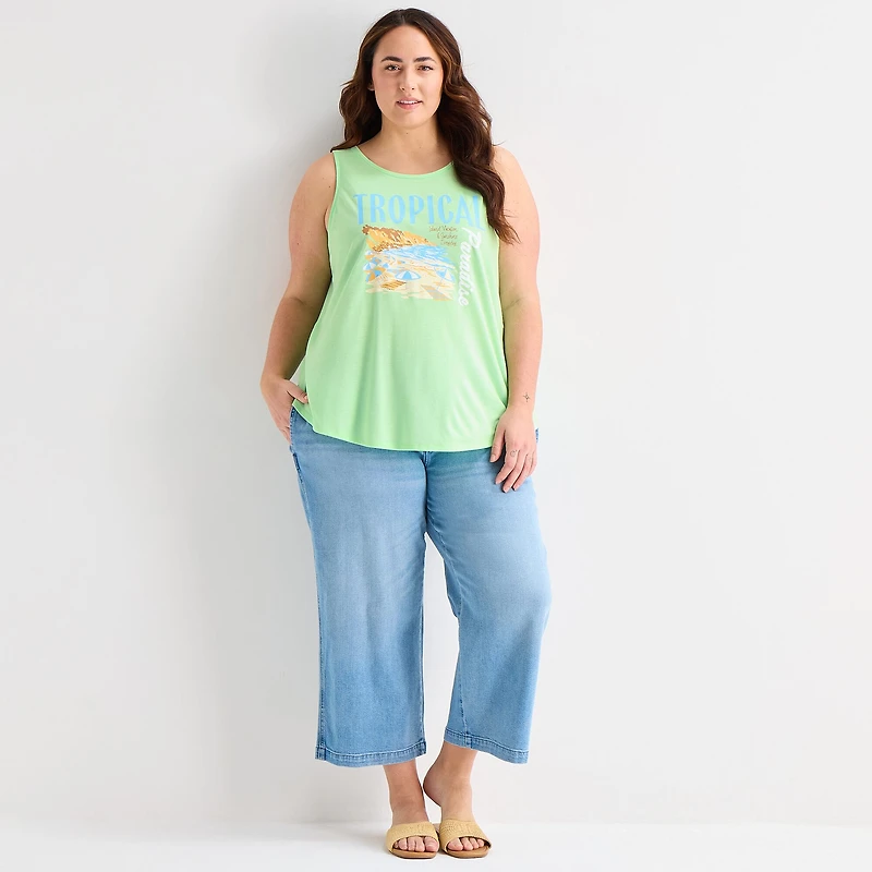 St. John's Bay Womens Plus Round Neck Sleeveless Tank Top