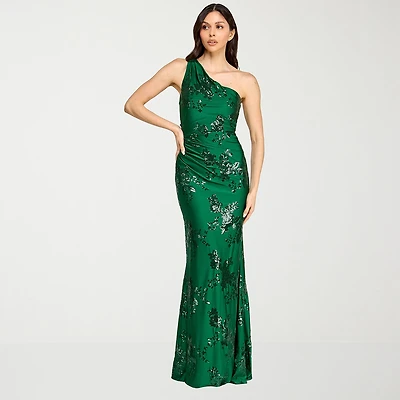 City Triangle Womens Juniors Asymmetrical Neck Sleeveless One Shoulder Embellished Sequin Bodycon Dress