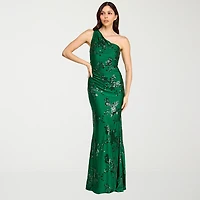 City Triangle Womens Juniors Asymmetrical Neck Sleeveless One Shoulder Embellished Sequin Bodycon Dress