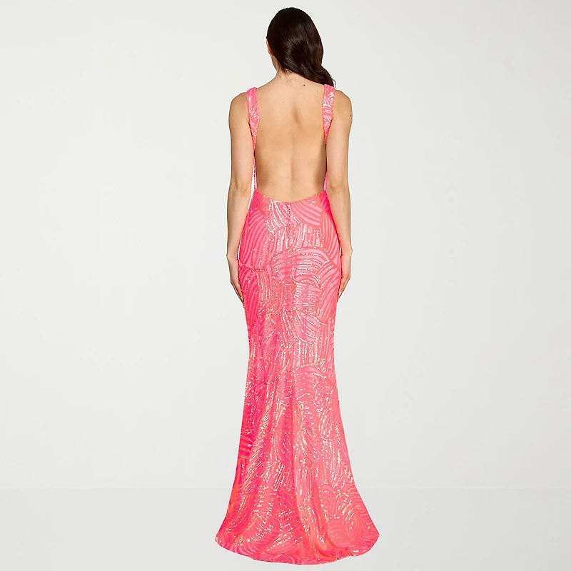 City Triangle Womens Juniors V Neck Sleeveless Sequin Bodycon Dress