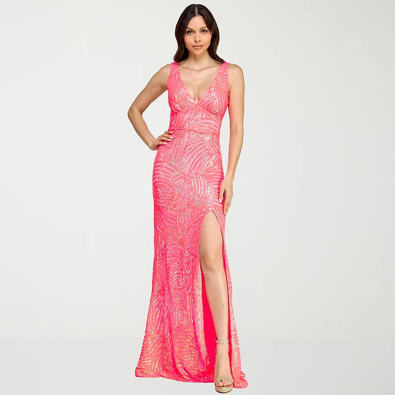 City Triangle Womens Juniors V Neck Sleeveless Sequin Bodycon Dress