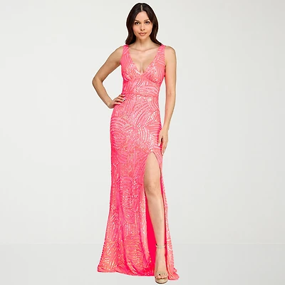 City Triangle Womens Juniors V Neck Sleeveless Sequin Bodycon Dress
