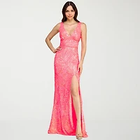 City Triangle Womens Juniors V Neck Sleeveless Sequin Bodycon Dress