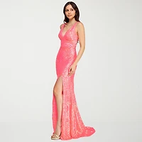 City Triangle Womens Juniors V Neck Sleeveless Sequin Bodycon Dress