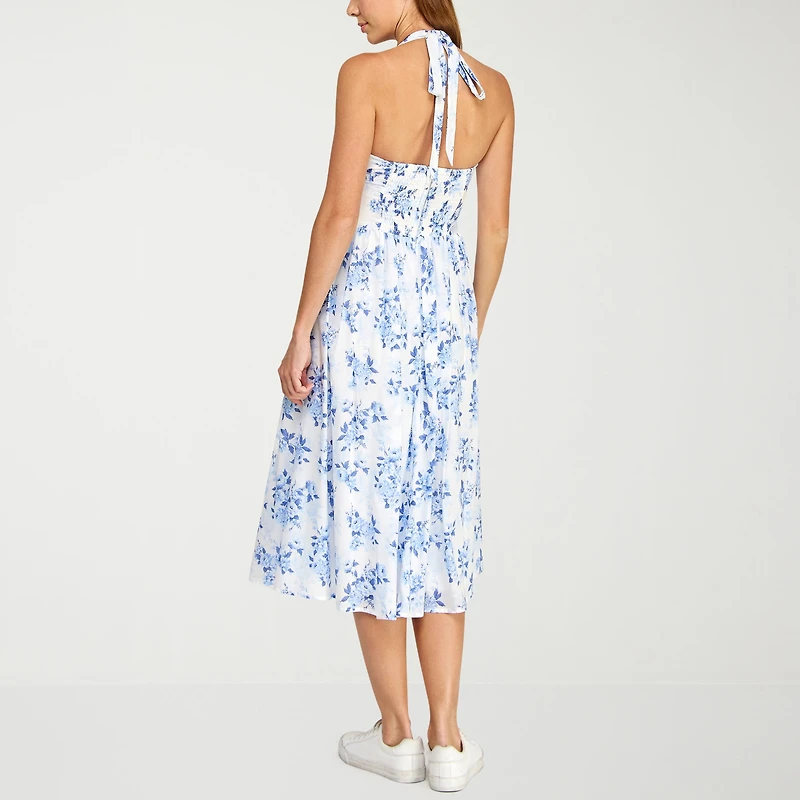 B. Smart Womens Juniors Midi Halter Neck Sleeveless Floral Fit + Flare Dress