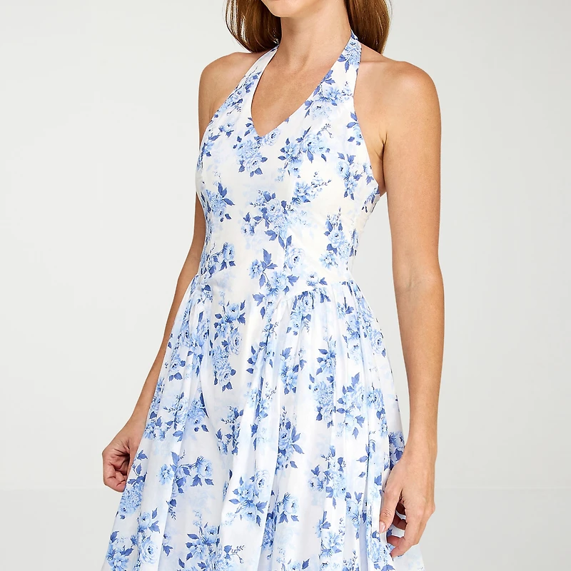 B. Smart Womens Juniors Midi Halter Neck Sleeveless Floral Fit + Flare Dress