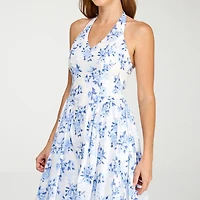 B. Smart Womens Juniors Midi Halter Neck Sleeveless Floral Fit + Flare Dress