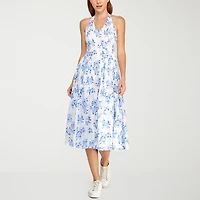 B. Smart Womens Juniors Midi Halter Neck Sleeveless Floral Fit + Flare Dress