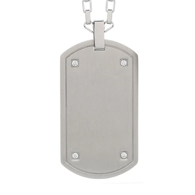 Mens Cubic Zirconia Stainless Steel Dog Tag Pendant Necklace
