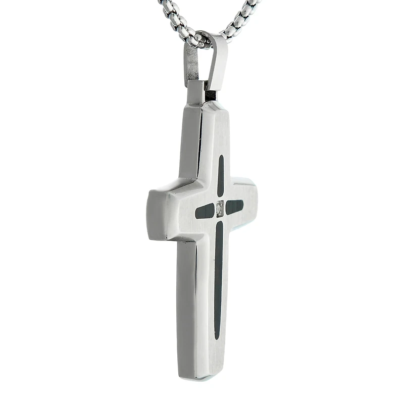 Mens Diamond Accent Stainless Steel Cross Pendant Necklace