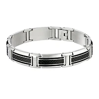 Mens 1/10 CT. T.W. Diamond Stainless Steel and Carbon Fiber Link Bracelet